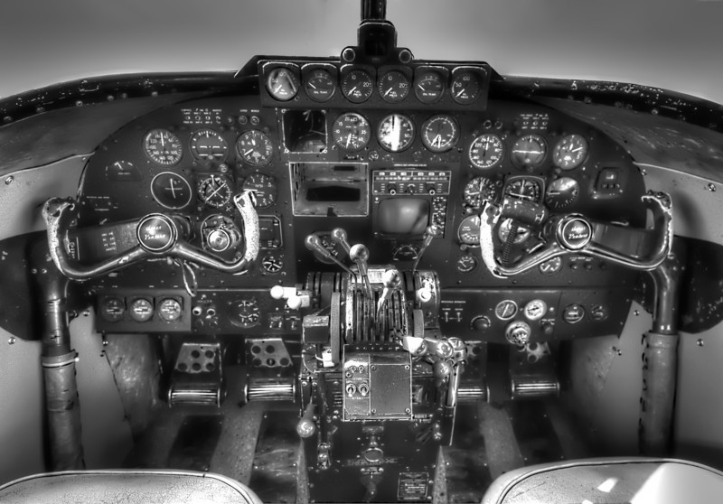 This is a full view of the Lockheed Lodestar cockpit on the tarmac at Hobby Airport in Houston by the 1940 Air Terminal Museum. Photo by Tim Stanley Photography.