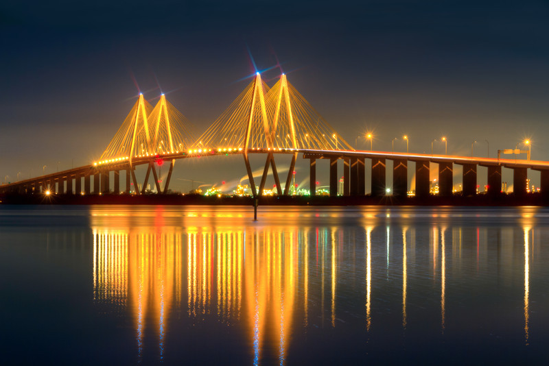 Fred Hartman Bridge At Night